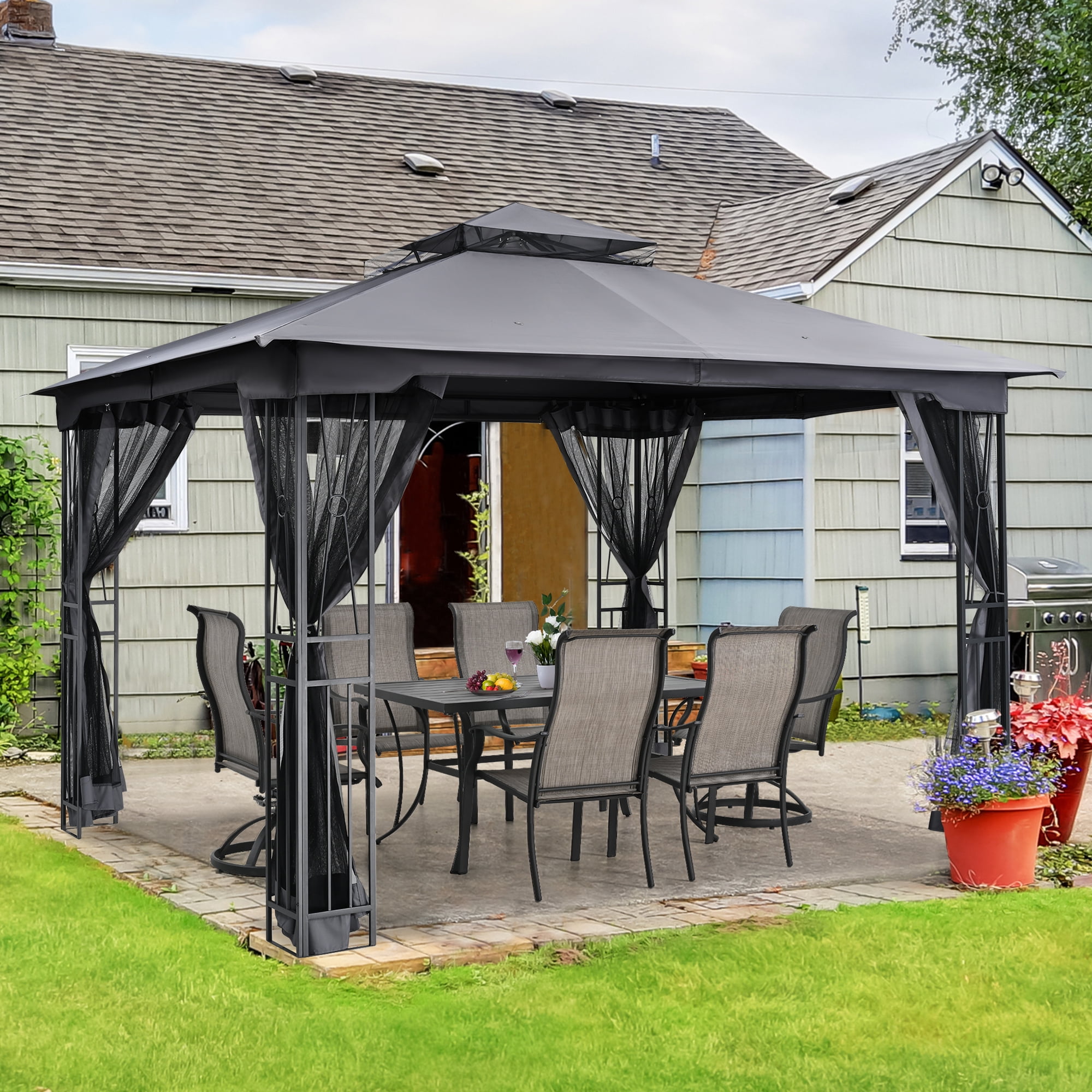 EGEIROS LIFE 12' x 10' Double Roof Patio Gazebo, Waterproof Zippered