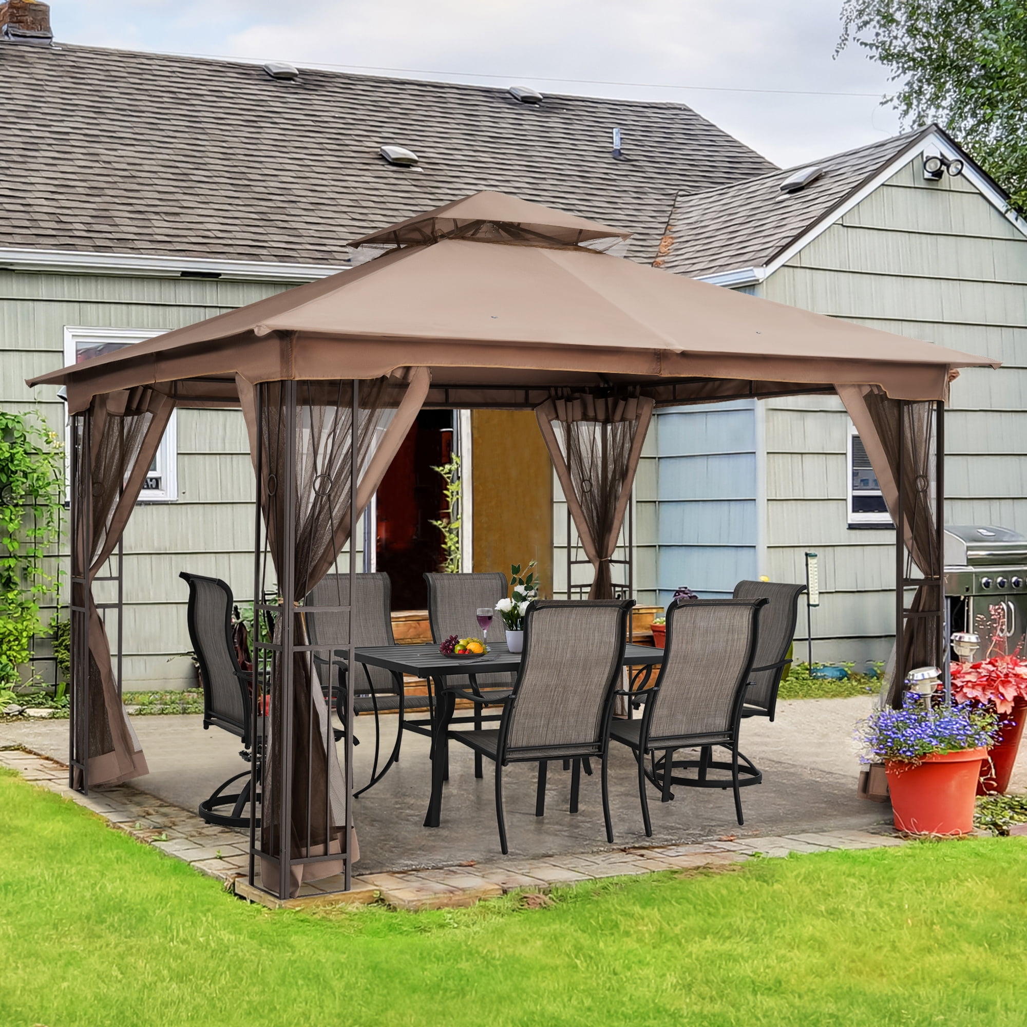 EGEIROS LIFE 12’ x 10’ Double Roof Patio Gazebo, Water- and UV-Resistant