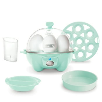 Dash 3-in-1 Premium Rapid Egg Cooker, 7 Egg Capacity, with Removable Trays, for Hard Boiled Eggs, Poached Eggs and Omelets, Dishwasher Safe, Aqua