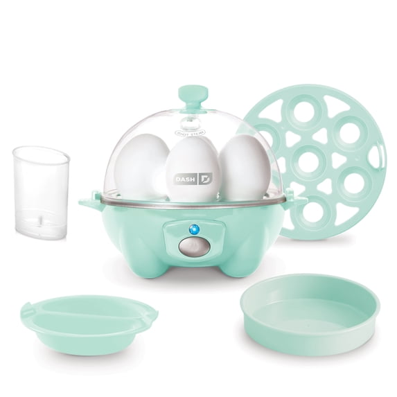 Dash 3-in-1 Premium Rapid Egg Cooker, 7 Egg Capacity, with Removable Trays, for Hard Boiled Eggs, Poached Eggs and Omelets, Dishwasher Safe, Aqua