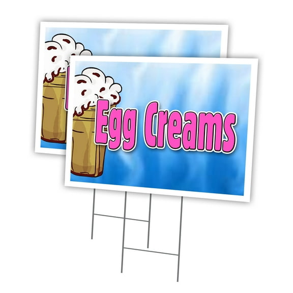 EGG CREAMS 2 Pack Of 12" x 16" Yard Sign & Stake | Advertise Your Business | Stake Included Image On Both Sides | Made in The USA