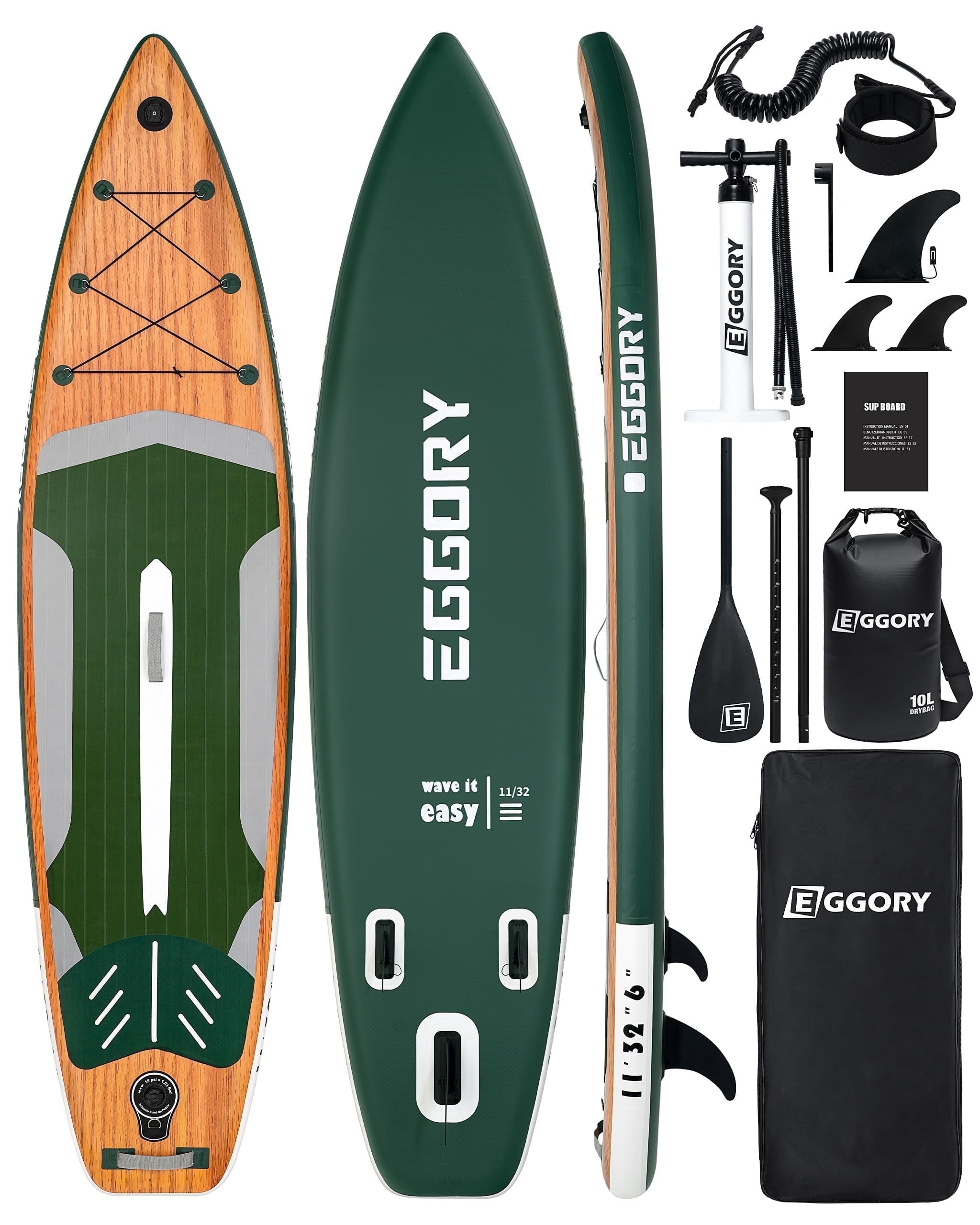 EGGORY 11 ft Inflatable Stand Up Paddle Boards Inflatable Paddle Boards with SUP Accessories Wide Stable Design Anti-Slip EVA Deck for Youth & Adults