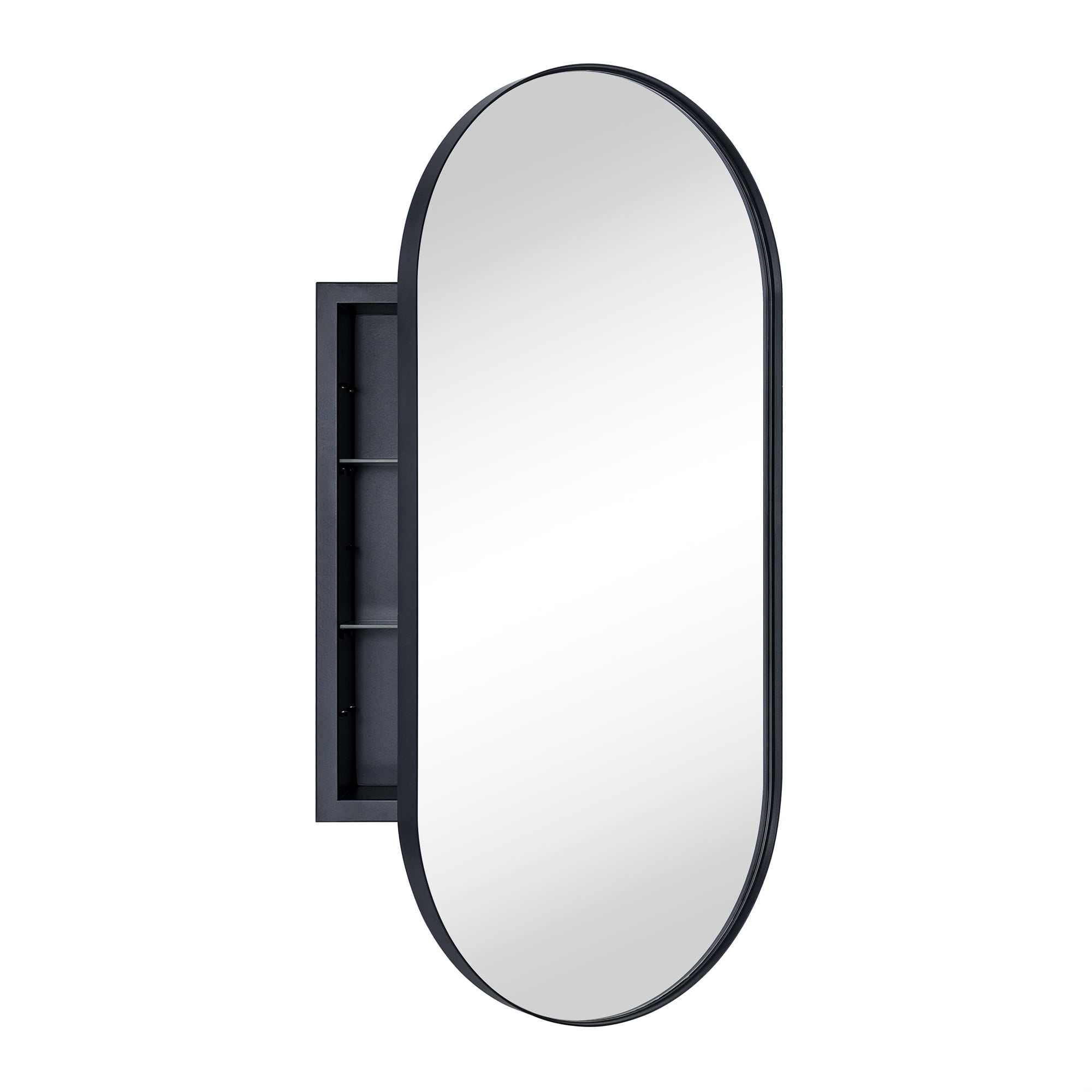 EGHOME Black Oval Recessed Bathroom Medicine with Mirror