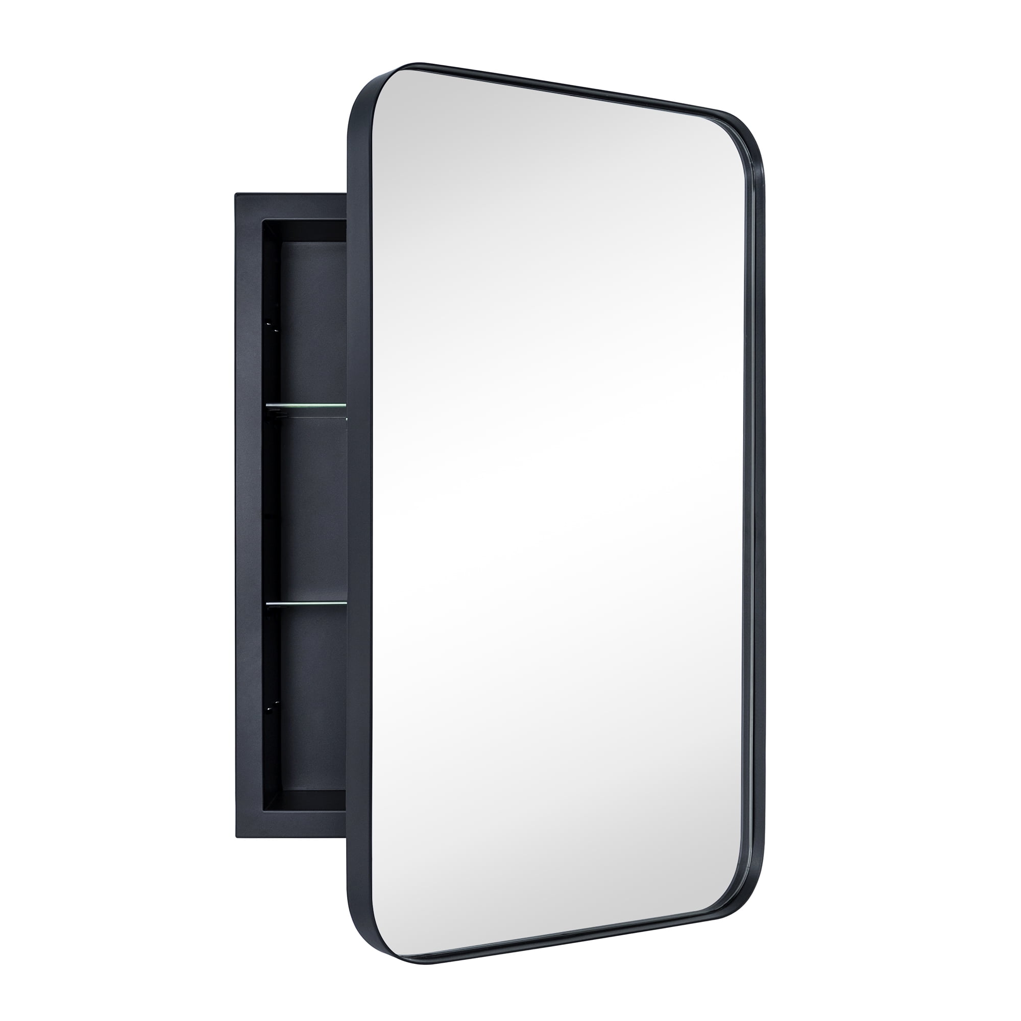 EGHOME Black Rectangle Recessed Bathroom Medicine with Mirror