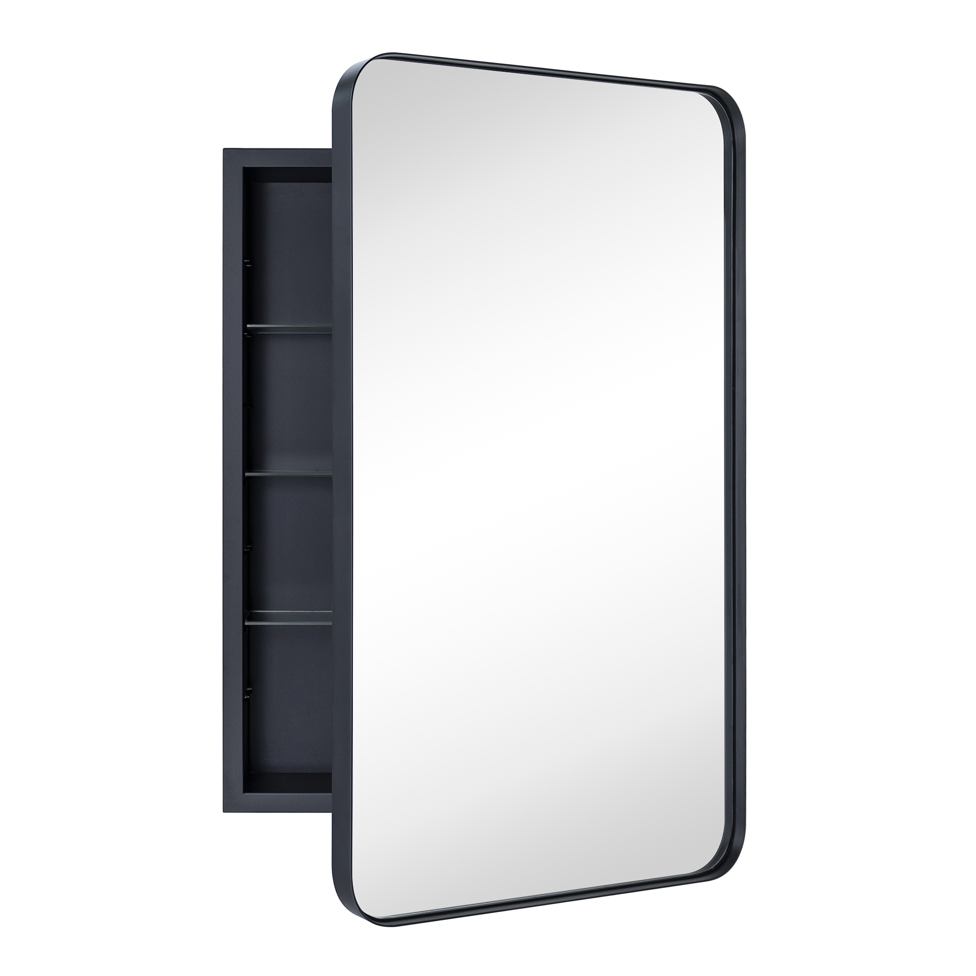EGHOME Black Rectangle Recessed Bathroom Medicine with Mirror Stainless Steel Metal