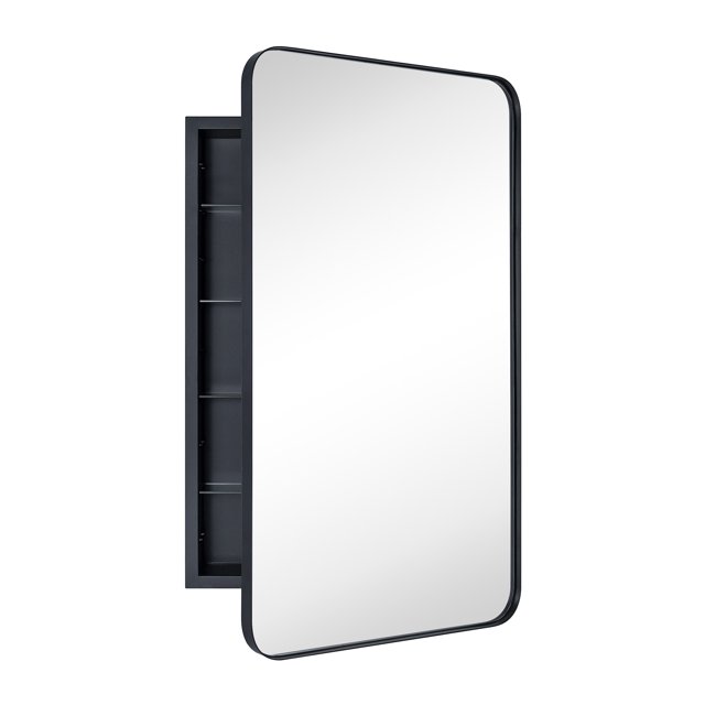 EGHOME Black Rectangle Recessed Bathroom Medicine with Mirror Stainless Steel Metal