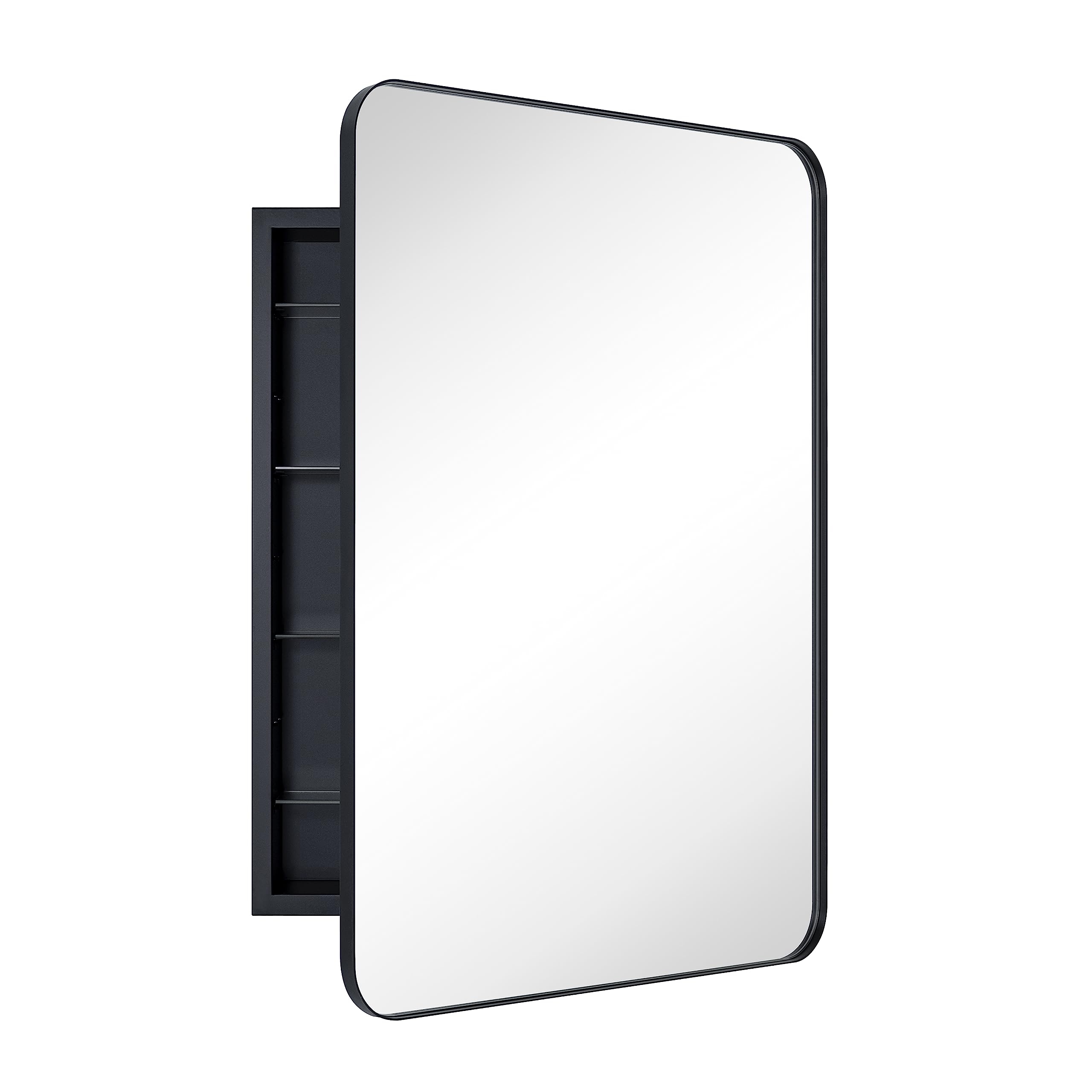 EGHOME Black Rectangle Recessed Bathroom Medicine with Mirror