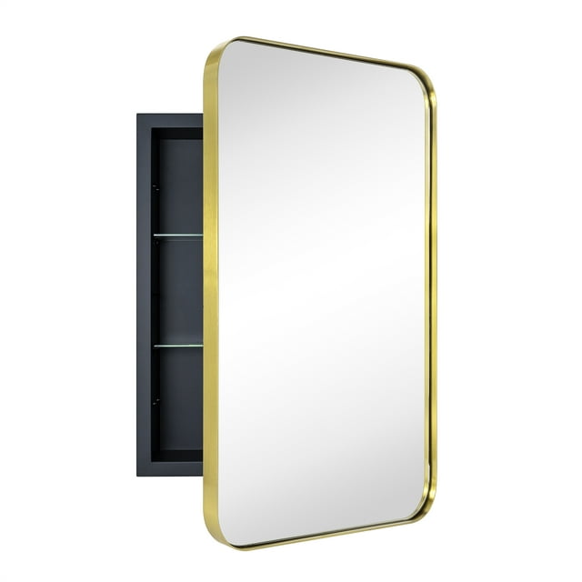 EGHOME Gold Rectangle Recessed Bathroom Medicine Cabinet with Mirror ...