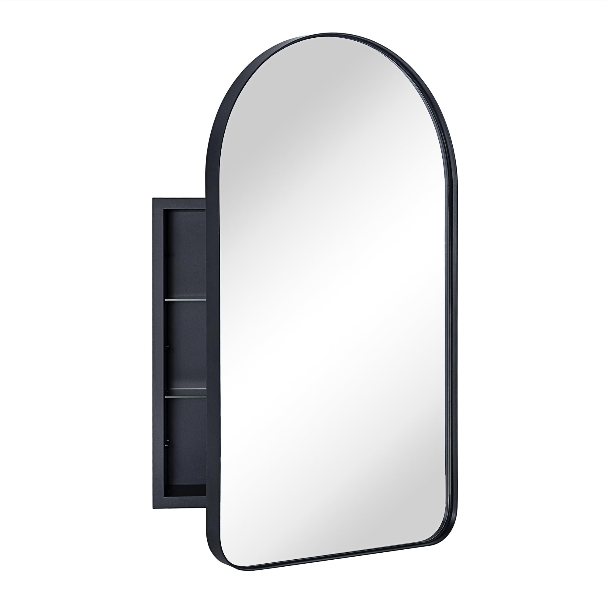 EGHOME Matt Black Arched Recessed Bathroom Medicine Cabinet with Mirror ...