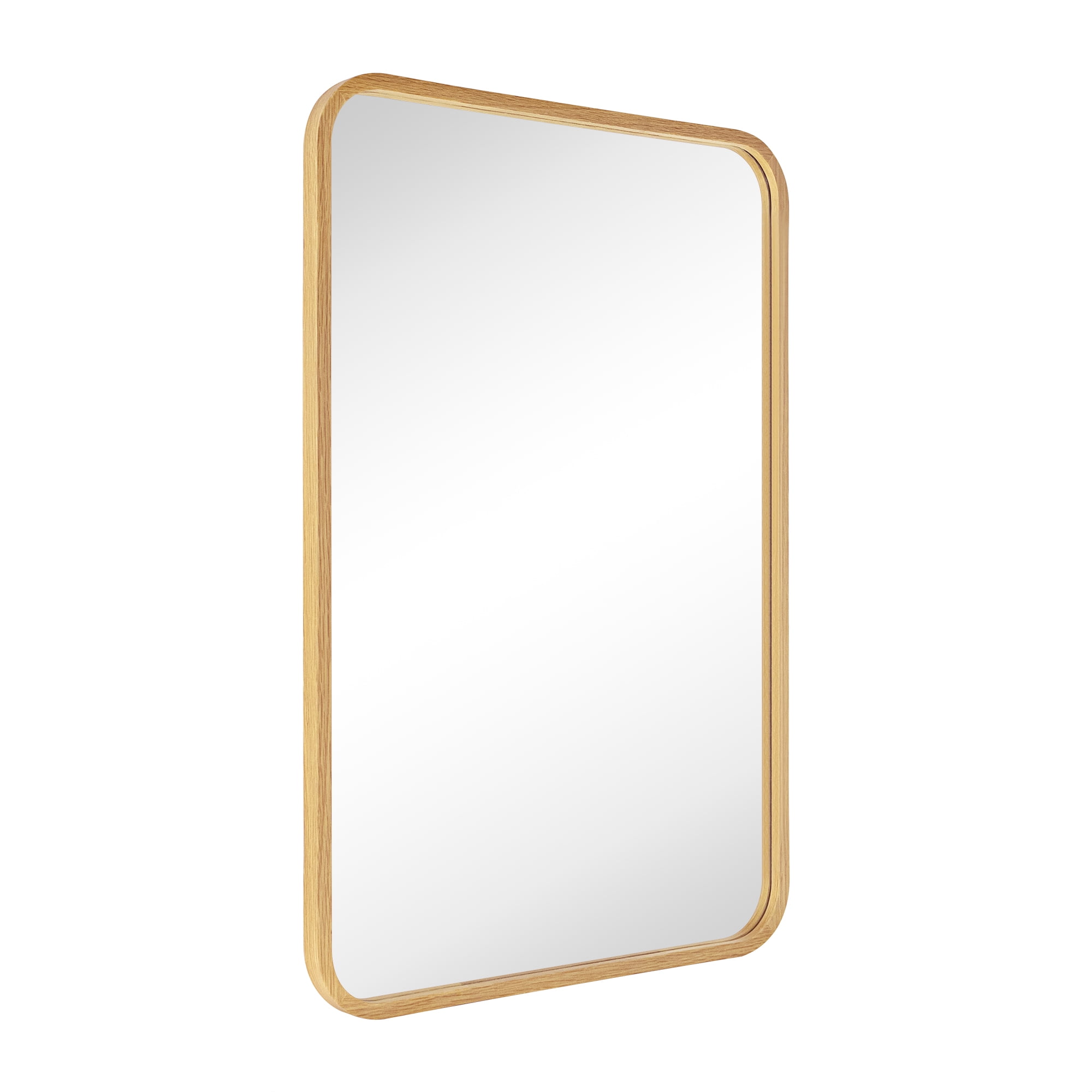 EGHOME Natural Oak Wood Mirror Solid Wood Framed Rounded Rectangle Bathroom Mirror Oak Wood