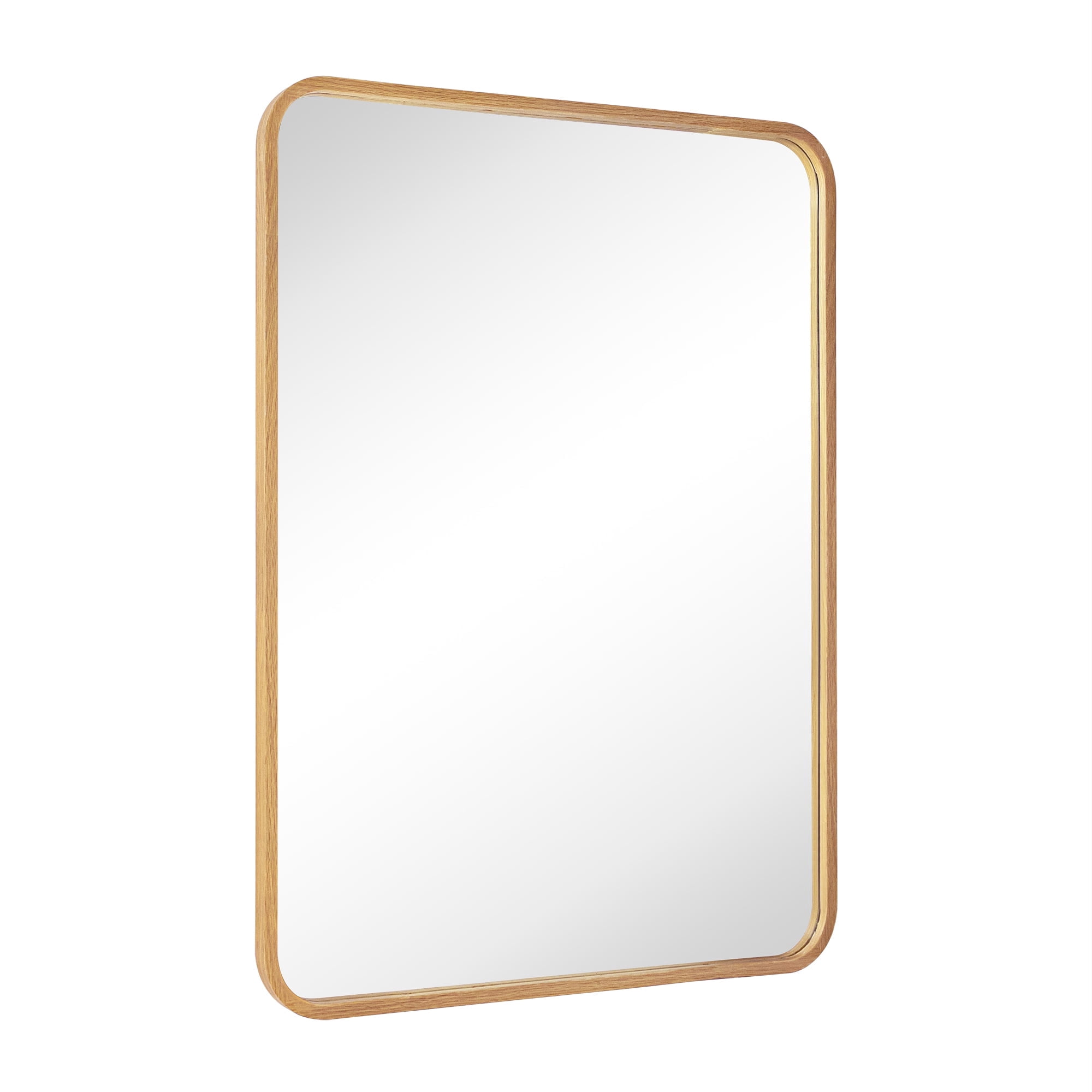 TEHOME Natural Oak Wood Mirror Solid Wood Framed Rounded Rectangle ...
