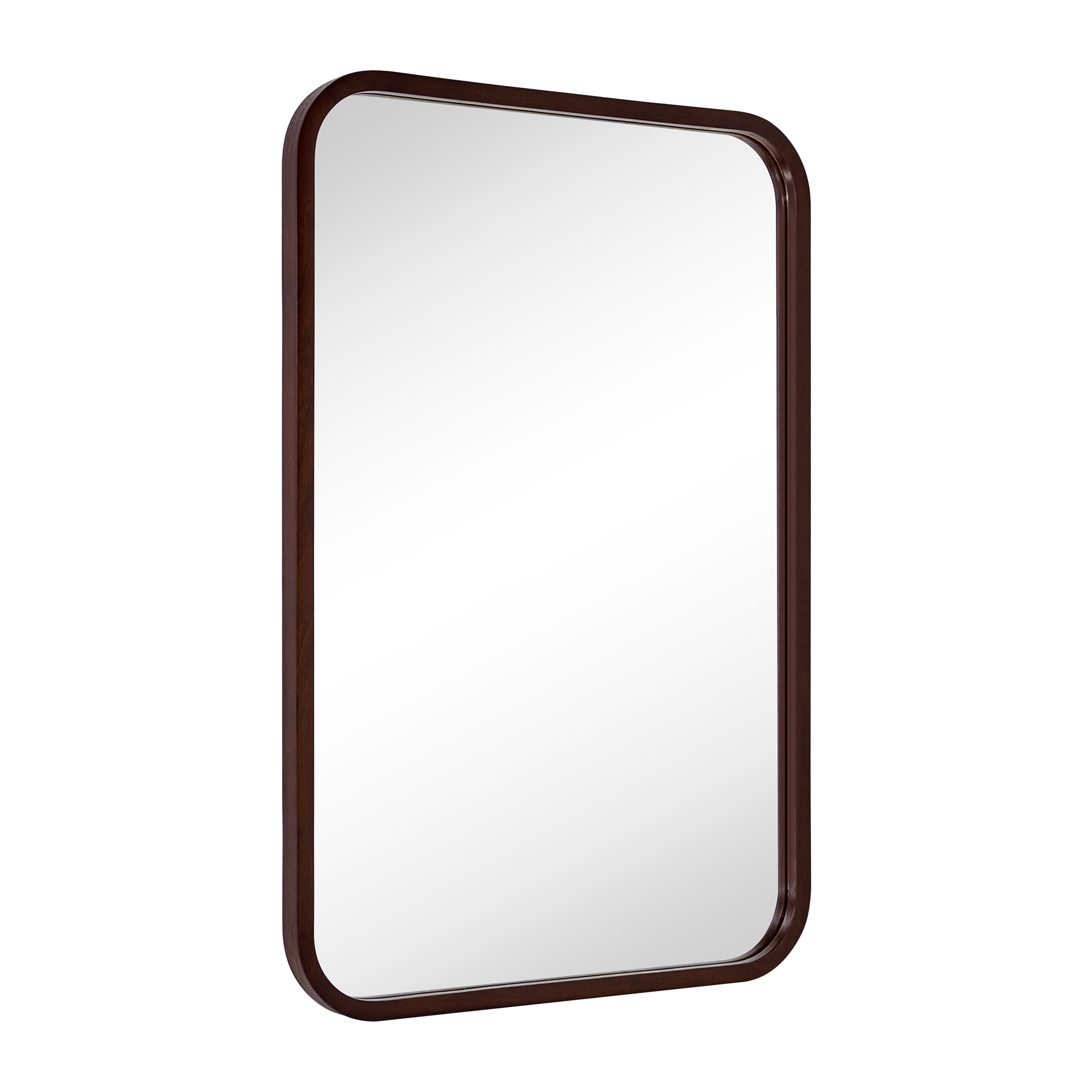 EGHOME Natural Walnut Wood Mirror Solid Wood Framed Rounded Rectangle