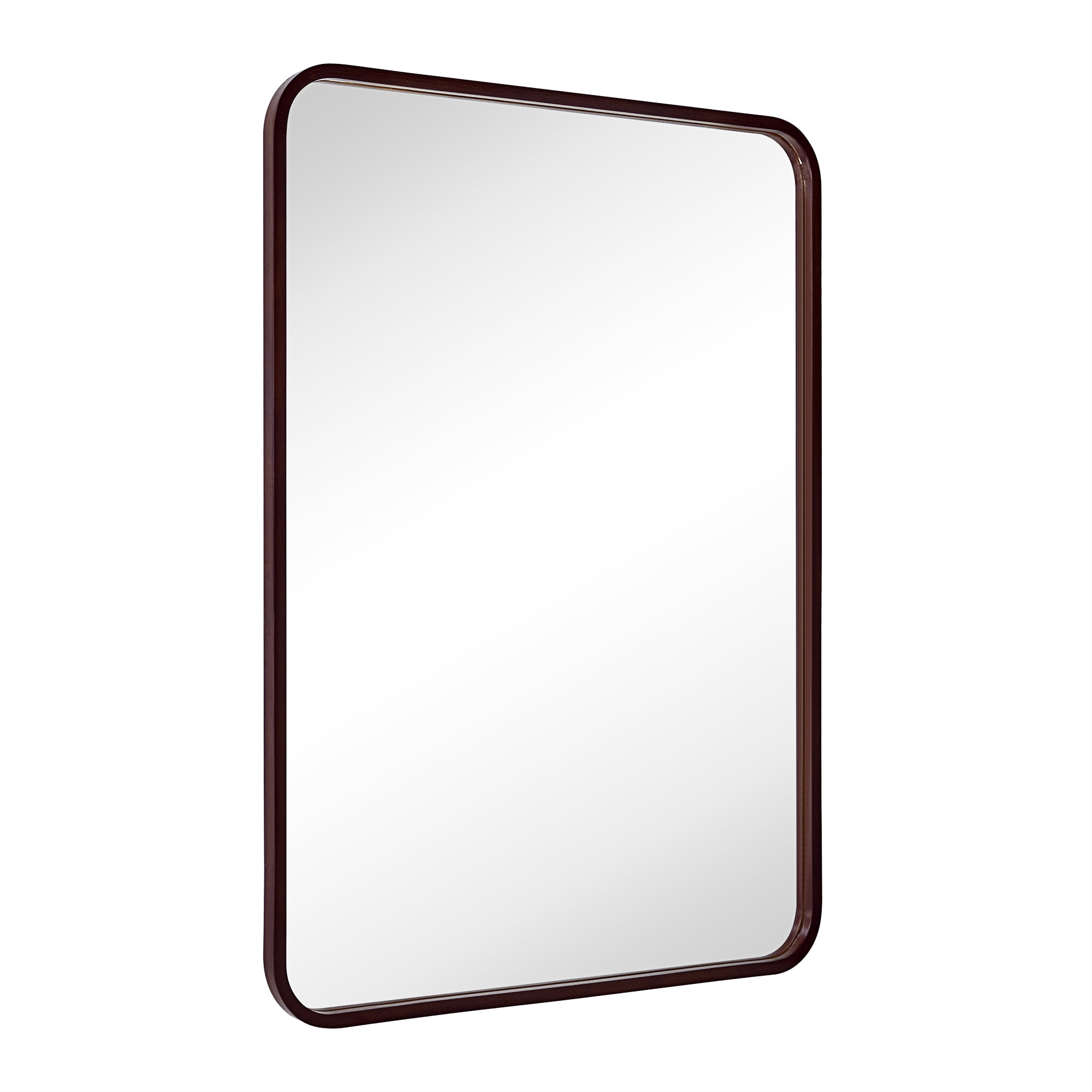 EGHOME Natural Walnut Wood Mirror Solid Wood Framed Rounded Rectangle Bathroom Mirror Walnut