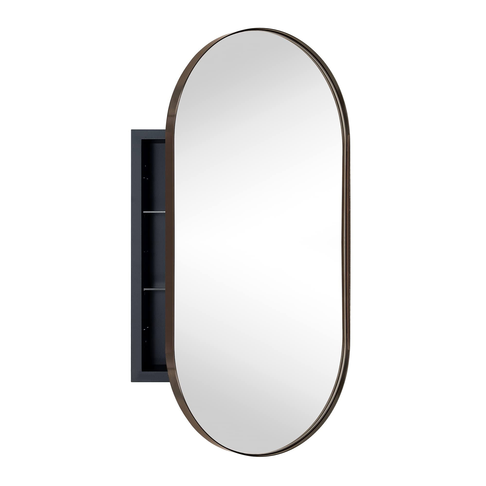 Eghome Black Oval Recessed Bathroom Medicine Cabinet With Mirror Stainless Steel Metal Framed Oblong Pill Shaped 16x33 Com