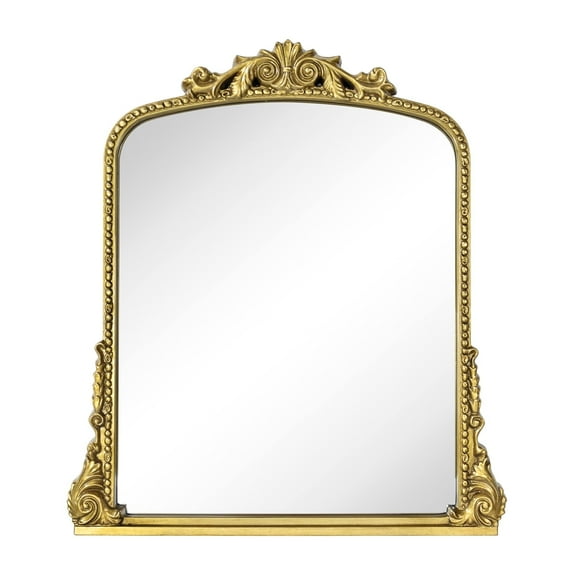 EGHOME Traditional Antiqued Gold Ornate Frame Arch Mantel Vanity Rectangle Wall Mounted Mirror 30x34"
