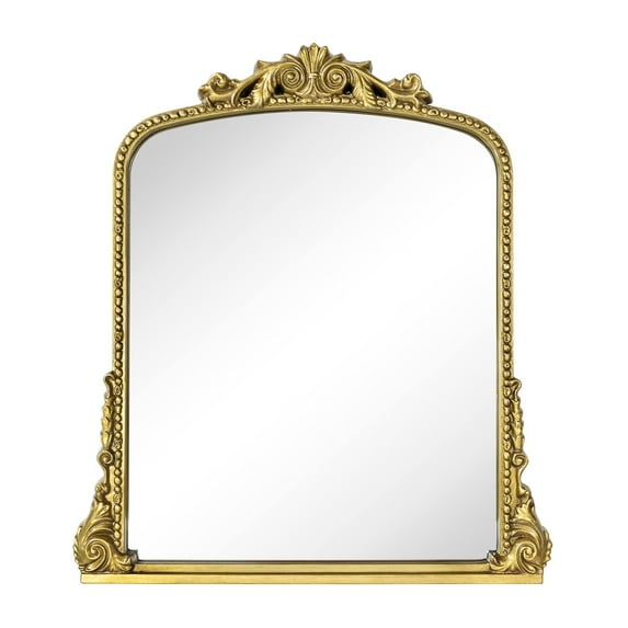 EGHOME Traditional Antiqued Gold Ornate Frame Arch Mantel Vanity Rectangle Wall Mounted Mirror 30x34"