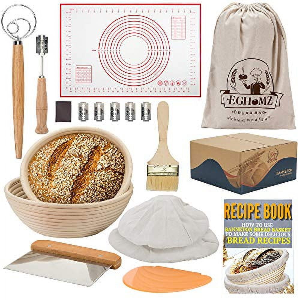 17-Piece Rattan and Stainless Steel Bread Proofing Basket Set