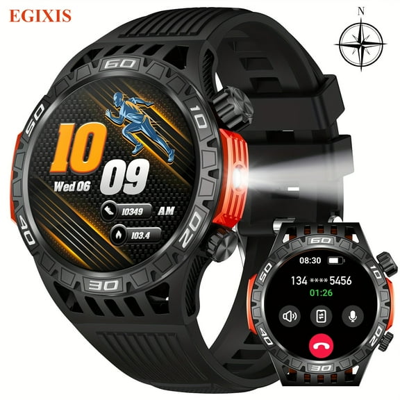 EGIXIS 450mAh Big Battery Smart Watch for Men, 1.46" Outdoor Smart Watch with Call Activity Tracker, LED Flashlight, for Android/iOS