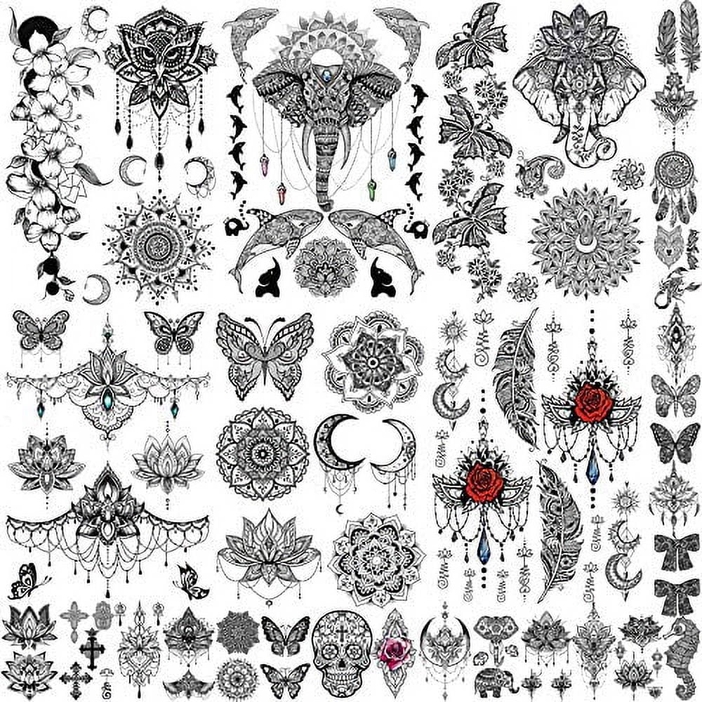 EGMBGM 28 Sheets Tribal Henna Temporary Tattoos For Women Girls