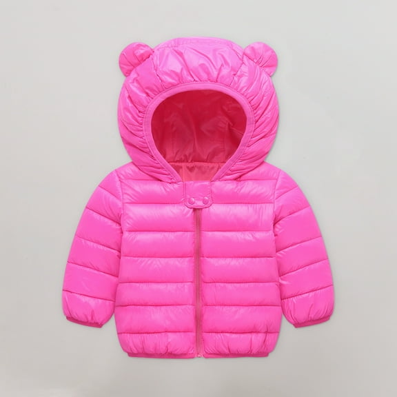 EGNMCR (12 Months-18 Months) Boys And Girls Cotton Jacket Fall And Winter Warm Jacket Little Ears Solid Color Jacket Long-sleeved Hooded Zipper Light Jacket