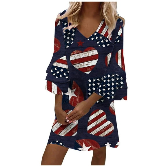 EGNMCR 4th of July Womens Dresses Plus Size Fashion Independence Day Printed Long Sleeve Maxi Dress Long Dress Summer Sale Clearance