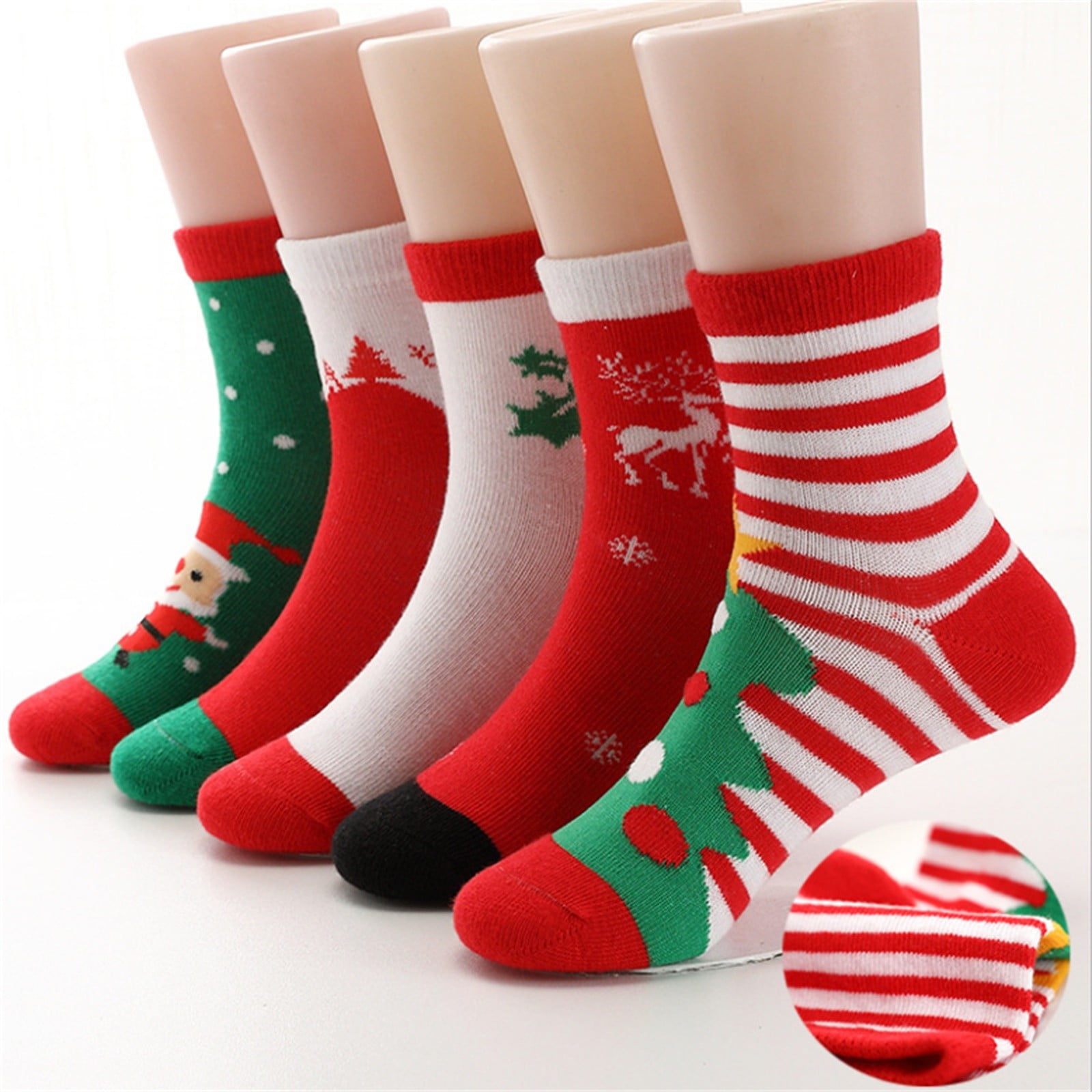 EGNMCR 5 Pairs Socks for Children Winter Xmas Holiday Ankle Socks