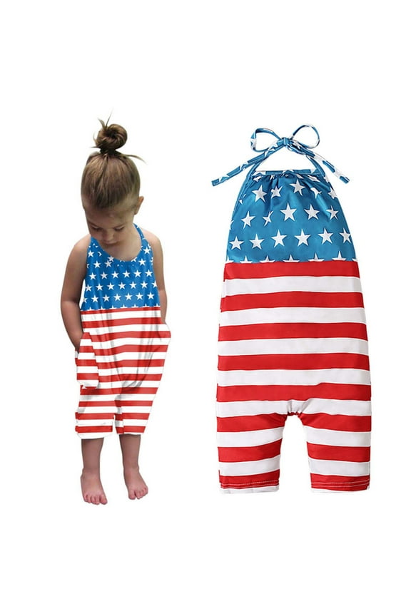 Baby Girl Boy 4th of July Ruffled Romper American Flag Bodysuit Jumpsuit Independecen Day Outfit Set (Red,3 4 Years) Baby
