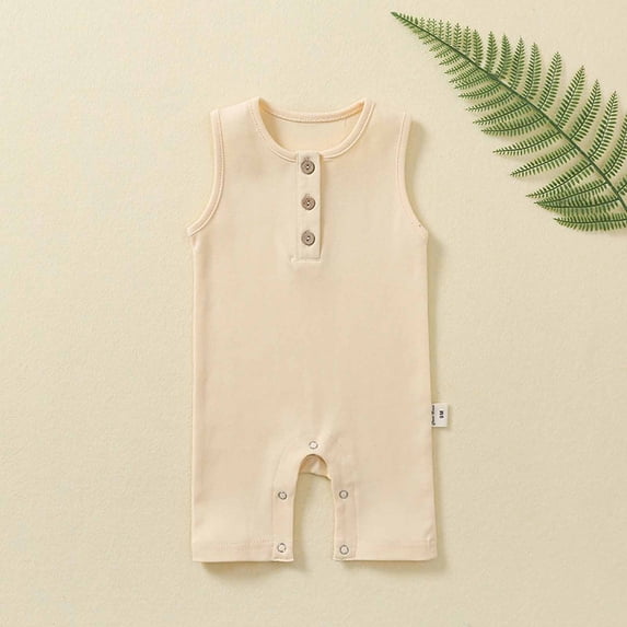 EGNMCR Baby Girl Boy Romper Bodysuit Solid Plain One Piece Jumpsuits Sleeveless One Piece Baby Clothes Outfits Summer (Beige,3 6 Months) Baby
