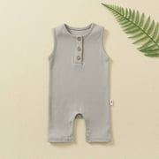 EGNMCR Baby Girl Boy Romper Bodysuit Solid Plain One Piece Jumpsuits Sleeveless One Piece Baby Clothes Outfits Summer (Gray,0-3 Months) - Baby deals