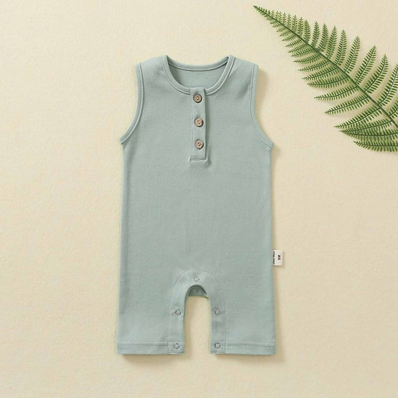 EGNMCR Baby Girl Boy Romper Bodysuit Solid Plain One Piece Jumpsuits Sleeveless One Piece Baby Clothes Outfits Summer (Green,9 12 Months) Baby