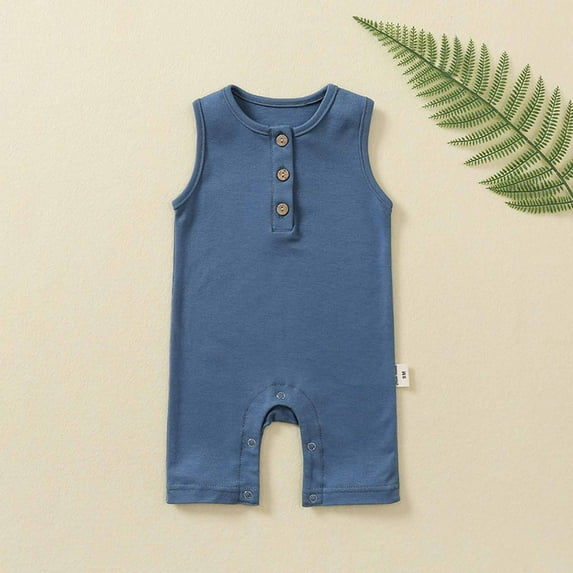 EGNMCR Baby Girl Boy Romper Bodysuit Solid Plain One Piece Jumpsuits Sleeveless One Piece Baby Clothes Outfits Summer (Navy,6 9 Months) Baby