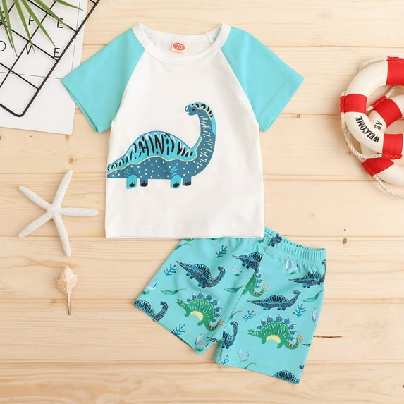 EGNMCR Baby Toddler Boys Two Pieces Swimsuit Set Swimwear Dinosaur Bathing Suit Rash Guards Summer