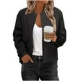 thumbnail image 1 of EGNMCR Black Bomber Jacket Women Varsity Casual Button Down Lightweight Fall Fashion Short School Outfits with Pockets Fall Winter, 1 of 6