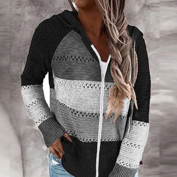 EGNMCR Black Women Zip Up Hoodie Trendy Oversized Sweatshirt Casual Long Sleeve Fleece Jacket Fall Outfits Fashion Coat Clothing Fall Winter
