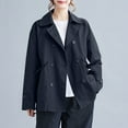 thumbnail image 1 of EGNMCR Black Womens Short Trench Coat Oversized Double Breasted Stand Collar Cropped Jacket Fall Casual Work Outerwear Fall Winter, 1 of 9