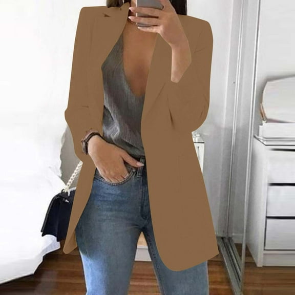 EGNMCR Blazer Jackets for Women Open Front Long Sleeve Work Office Casual Blazers Work Office Suit Dressy Lightweight Jackets Outfits with Pockets Fall Winter