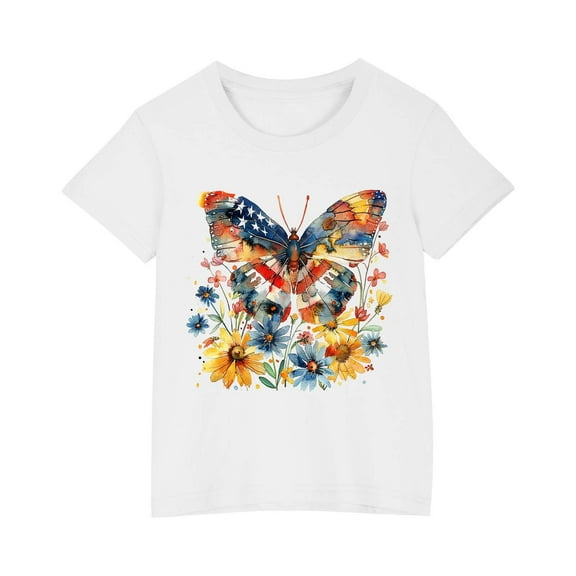 EGNMCR Boys Tshirts Toddler T Shirts Summer Cotton Short Sleeve Independence Day Printed Tees