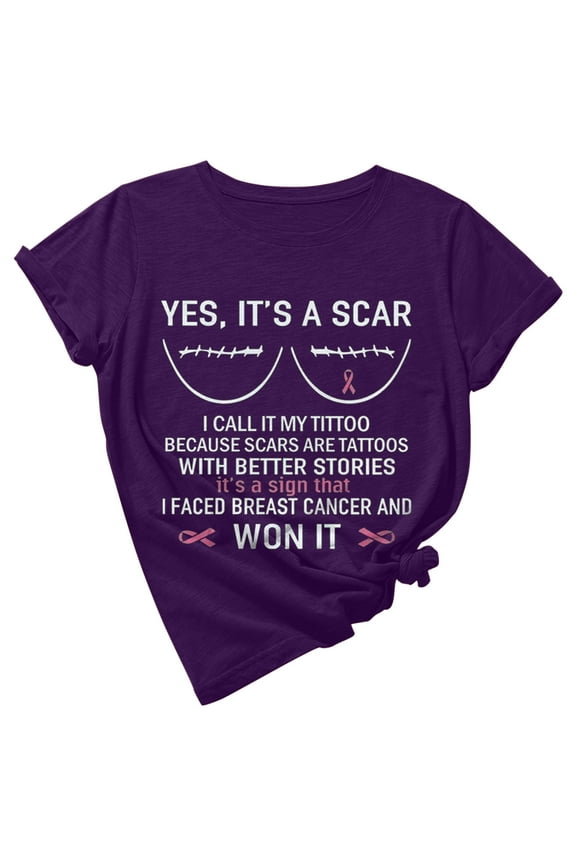 Breast Cancers Awareness T-Shirt For Women Pinks Ribbon T-Shirt Casual Short Sleeve Round Neckline T-Shirt