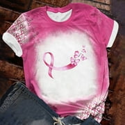 EGNMCR Breast Cancers Awareness T-Shirt Women Pinks Ribbon Printed Shirt Casual Short Sleeve Round Neckline T-Shirt