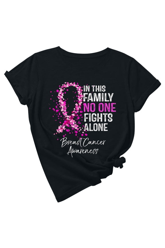 Breast Cancers Awareness T Shirt Women Pinks Ribbon Printed Shirt Casual Short Sleeve Round Neckline T Shirt