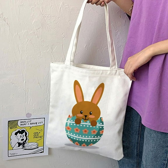 EGNMCR Bunny Easter Basket Bags for Kids Reusable Shopping Bags Bunny Eggs Bags for Eggs Toys Party Favors, Fresh Style