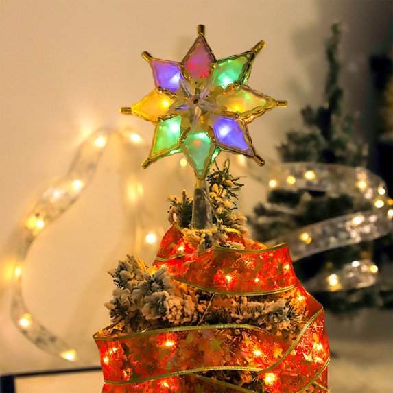 EGNMCR Christmas Tree Topper Lighted with LED Star Decorations Projector Silver Gold Star Tree Topper Night Light Projector for Indoor Outdoor Christmas Tree Decorations