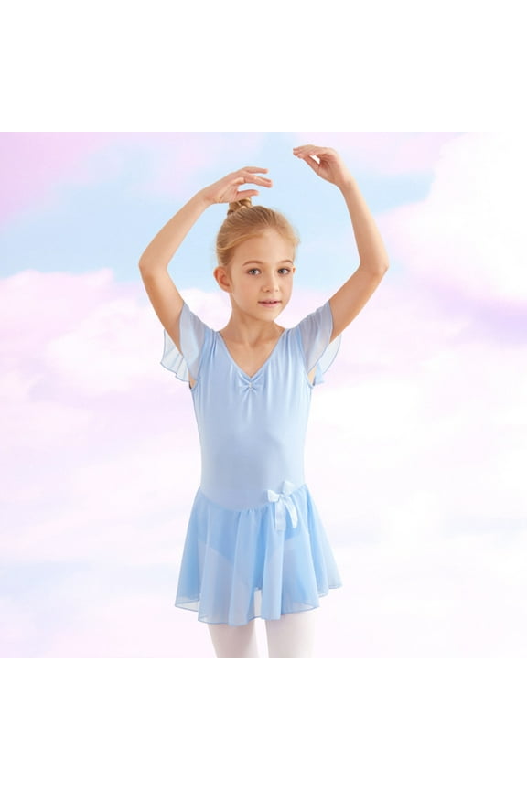Balletss Leotards for Girls Toddler Leotard with Tutus Skirt Dance Tutus Dress (Little/Big Kid)-Blue-6-7T