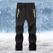 EGNMCR Kids Snow Ski Pants Hiking Boys Girls Outdoor Water Windproof Fleece Warm Snowboard Pants-Black-13T