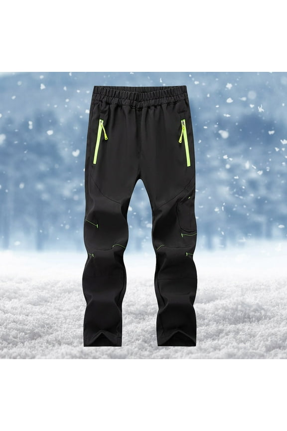 Kids Snow Ski Pants Hiking Boys Girls Outdoor Water Windproof Fleece Warm Snowboard Pants-Black-13T