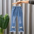 thumbnail image 1 of EGNMCR Kids Toddler Little Baby Girl Ruffle Ripped Jeans Bell Bottom Flare Pants Ripped Denim Leggings Trousers-Beige-4-5T, 1 of 9