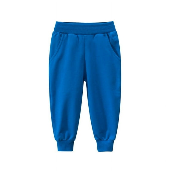 EGNMCR Toddler Boys Cotton Active Jogger Sweatpants,Kids Casual Athletic Solid Pocket Pull On Pants-Blue-8-9T