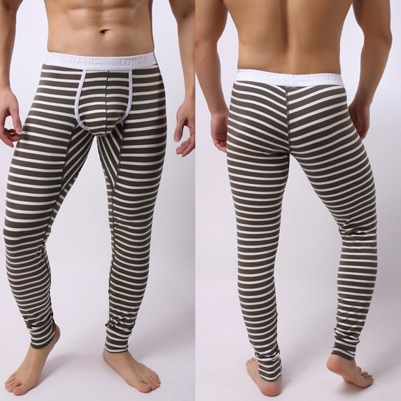 EGNMCR Compression Pants Men Mens Leggings Mens Striped Breathe Patchwork Low Waist Slim Leggings Long Thermal Pant