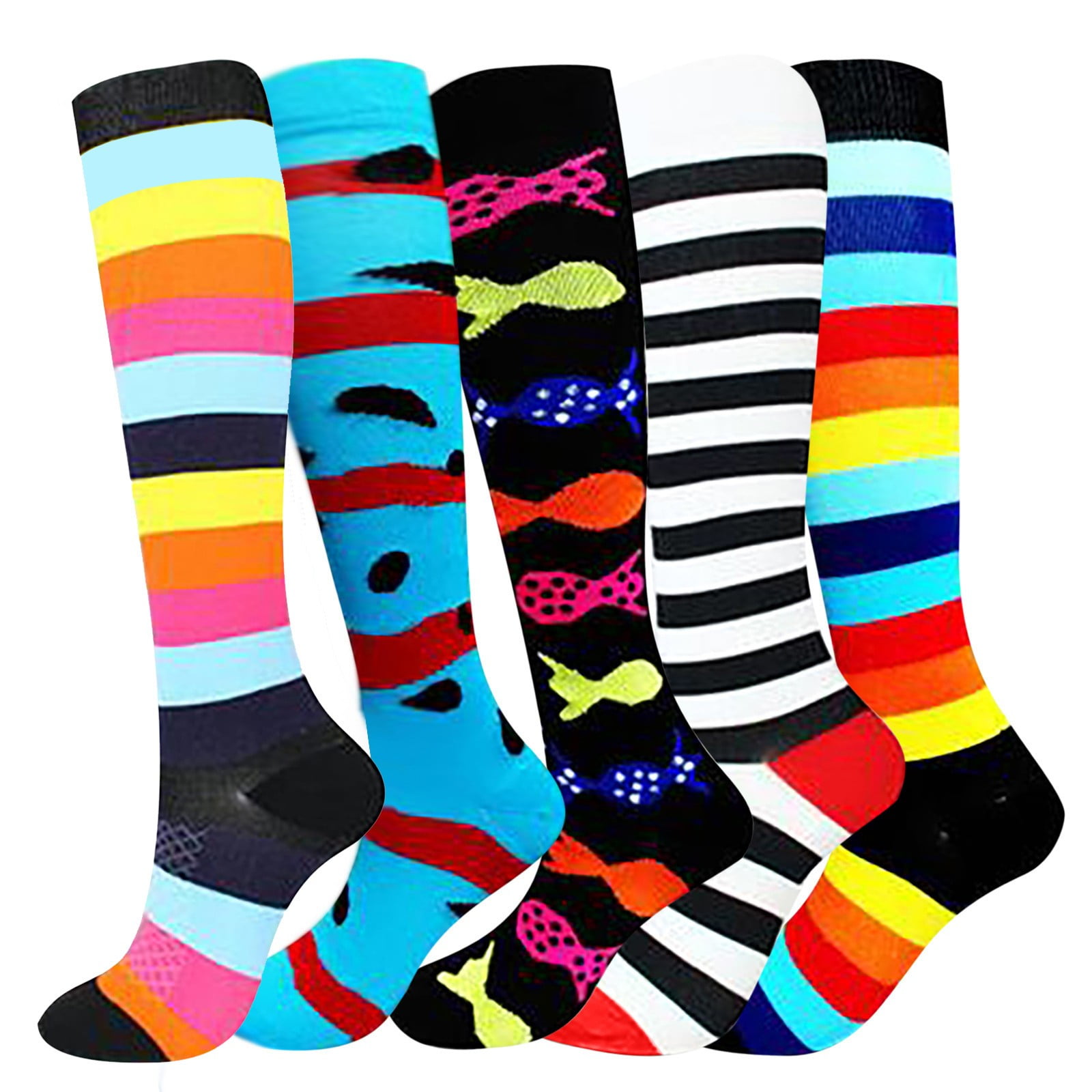 EGNMCR Compression Socks Unisex 5 Pairs Socks Love Print Wide Calf