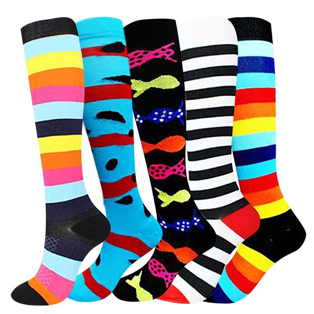 EGNMCR Compression Socks Unisex 5 Pairs Socks Love Print Wide Calf